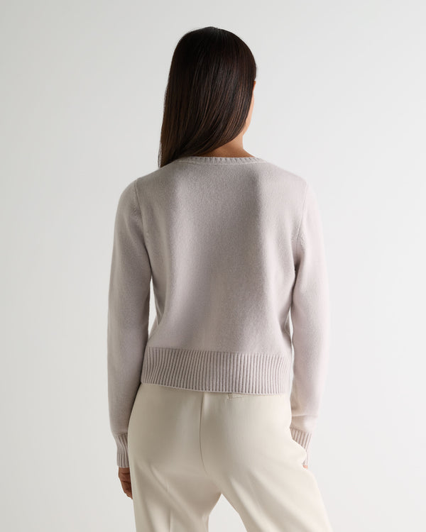 N.Peal Women's Chunky Crop Cashmere Cardigan Snow Grey