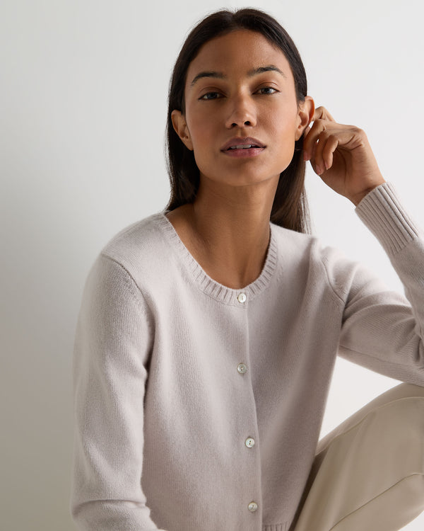 N.Peal Women's Chunky Crop Cashmere Cardigan Snow Grey
