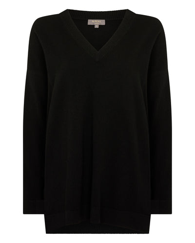 N.Peal Women's Longline V Neck Cashmere Jumper Black