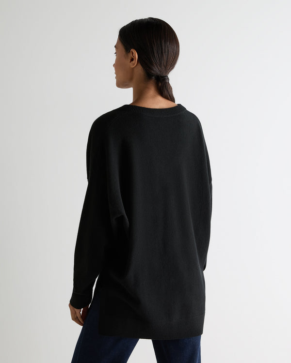 N.Peal Women's Longline V Neck Cashmere Jumper Black