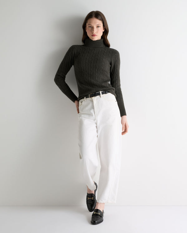 N.Peal Women's Adelyn Cable Roll Cashmere Jumper Arabica Khaki Green