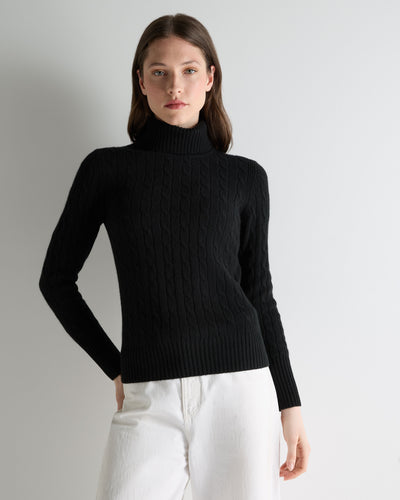 N.Peal Women's Adelyn Cable Roll Cashmere Jumper Black