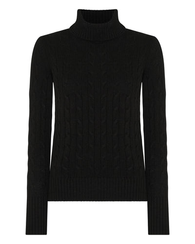 N.Peal Women's Adelyn Cable Roll Cashmere Jumper Black