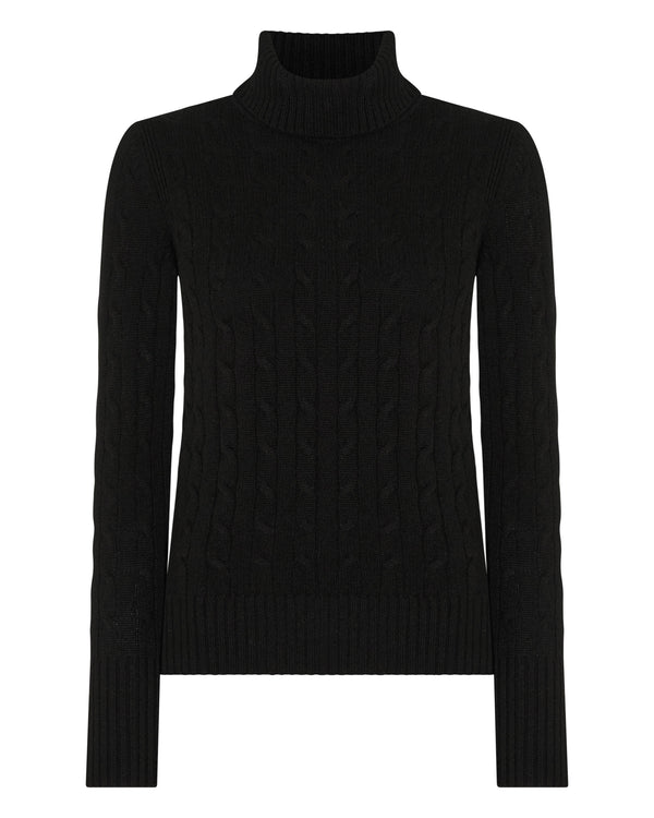 N.Peal Women's Adelyn Cable Roll Cashmere Jumper Black