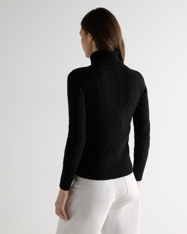 N.Peal Women's Adelyn Cable Roll Cashmere Jumper Black