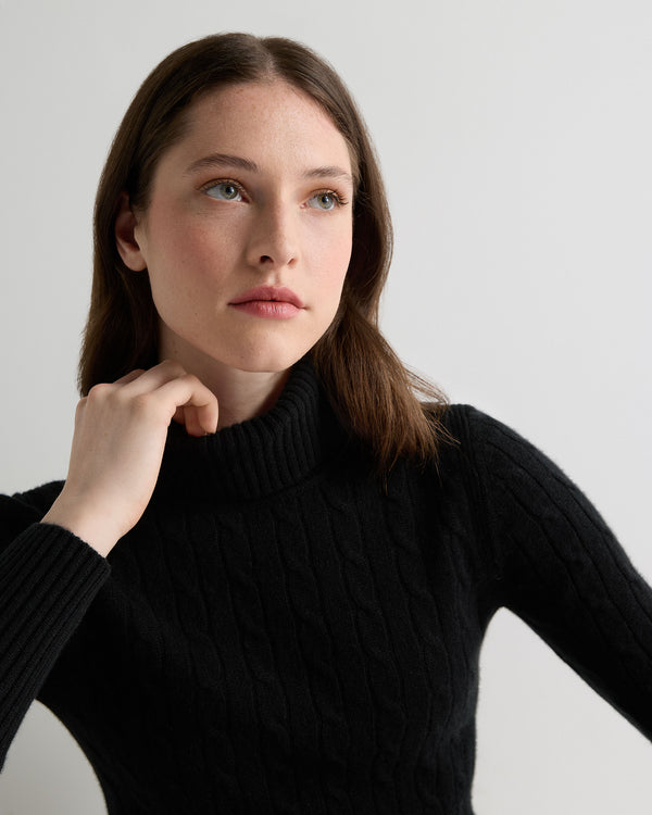 N.Peal Women's Adelyn Cable Roll Cashmere Jumper Black