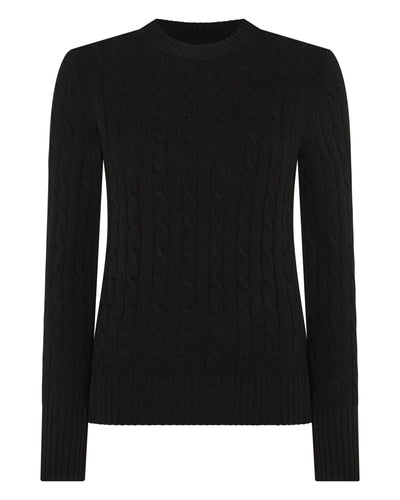 N.Peal Women's Adelyn Cable Round Neck Cashmere Jumper Black