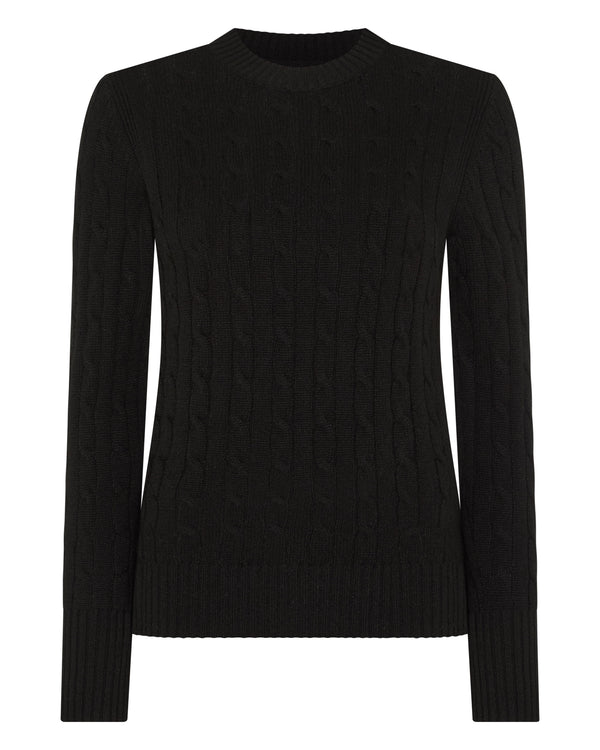 N.Peal Women's Adelyn Cable Round Neck Cashmere Jumper Black