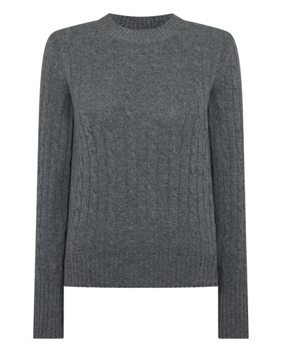 N.Peal Women's Adelyn Cable Round Neck Cashmere Jumper Elephant Grey