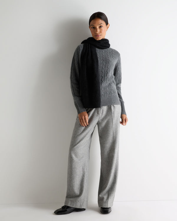 N.Peal Women's Adelyn Cable Round Neck Cashmere Jumper Elephant Grey