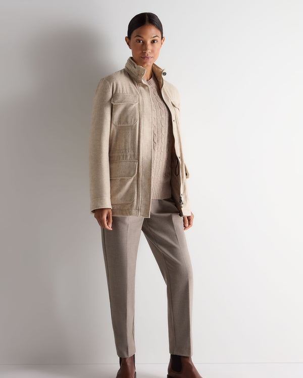 N.Peal Women's Adelyn Cable Round Neck Cashmere Jumper Oatmeal Brown