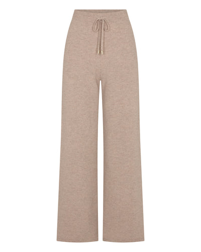 N.Peal Women's Honeycomb Knit Cashmere Trouser Oatmeal Brown