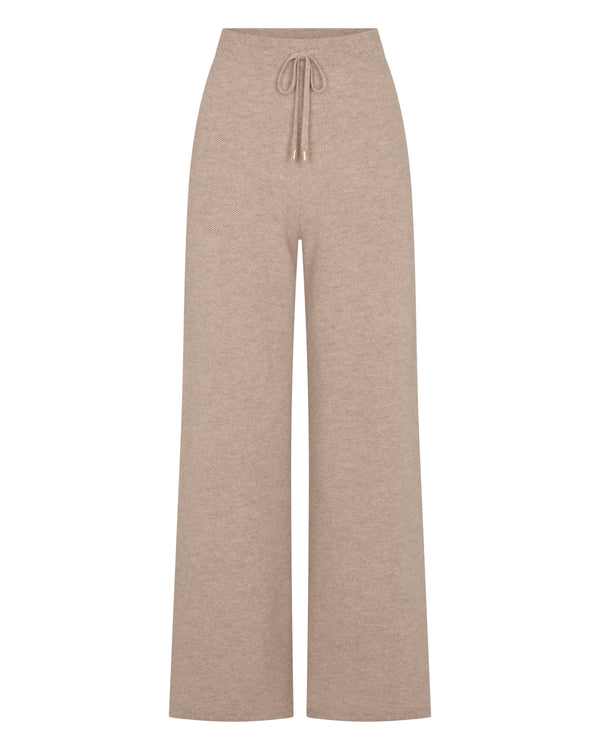 N.Peal Women's Honeycomb Knit Cashmere Trouser Oatmeal Brown