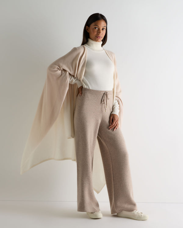N.Peal Women's Honeycomb Knit Cashmere Trouser Oatmeal Brown