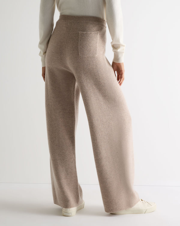 N.Peal Women's Honeycomb Knit Cashmere Trouser Oatmeal Brown
