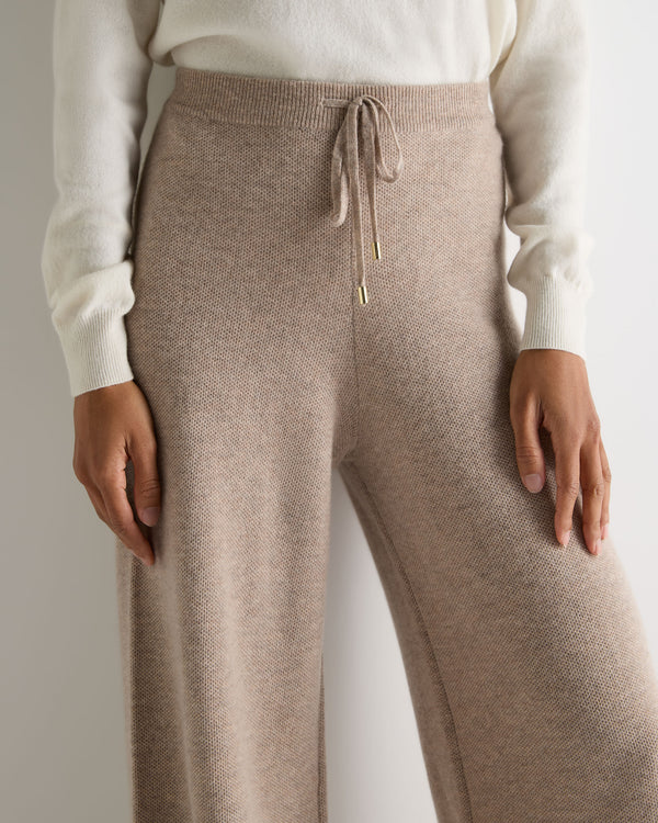 N.Peal Women's Honeycomb Knit Cashmere Trouser Oatmeal Brown