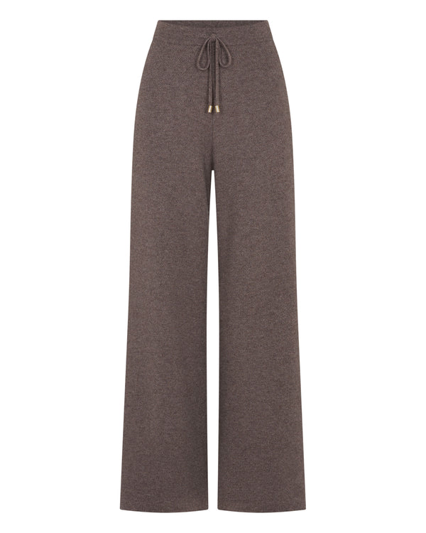 N.Peal Women's Honeycomb Knit Cashmere Trouser Otter Brown