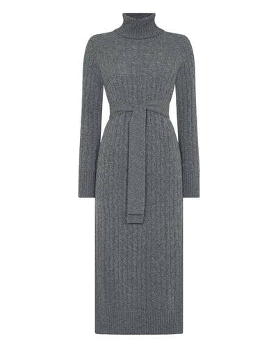 N.Peal Women's Longline Cable Cashmere Dress Elephant Grey
