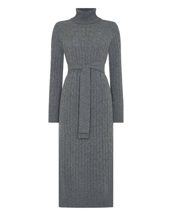 N.Peal Women's Longline Cable Cashmere Dress Elephant Grey