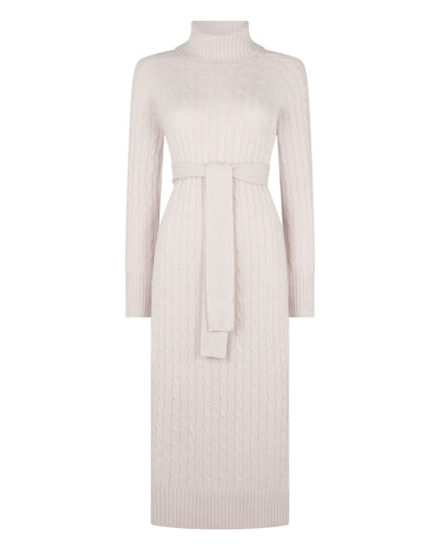 N.Peal Women's Longline Cable Cashmere Dress Snow Grey