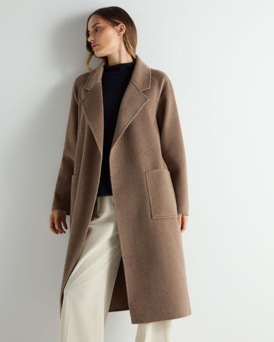 Women's Longline Woven Coat Brown