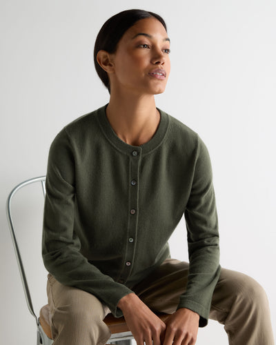 N.Peal Women's Hallie Round Neck Cashmere Cardigan Army Green