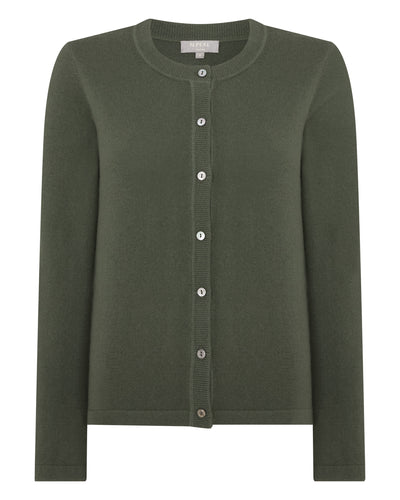 N.Peal Women's Hallie Round Neck Cashmere Cardigan Army Green