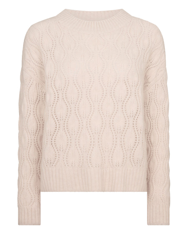 N.Peal Women's Chunky Lace Stitch Cashmere Jumper Ecru White