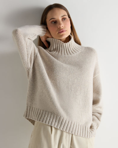 N.Peal Women's Chunky Funnel Neck Cashmere Jumper Ash Grey Marl