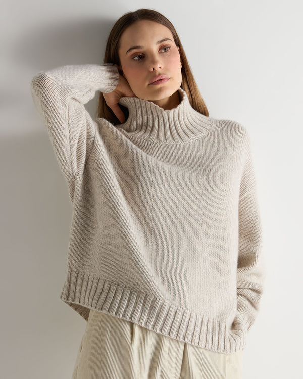 N.Peal Women's Chunky Funnel Neck Cashmere Jumper Ash Grey Marl