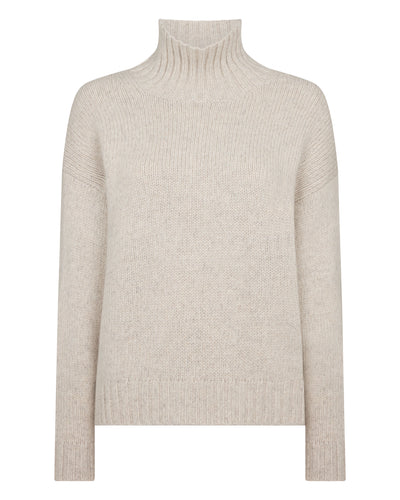 N.Peal Women's Chunky Funnel Neck Cashmere Jumper Ash Grey Marl