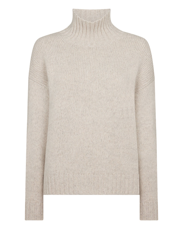 N.Peal Women's Chunky Funnel Neck Cashmere Jumper Ash Grey Marl
