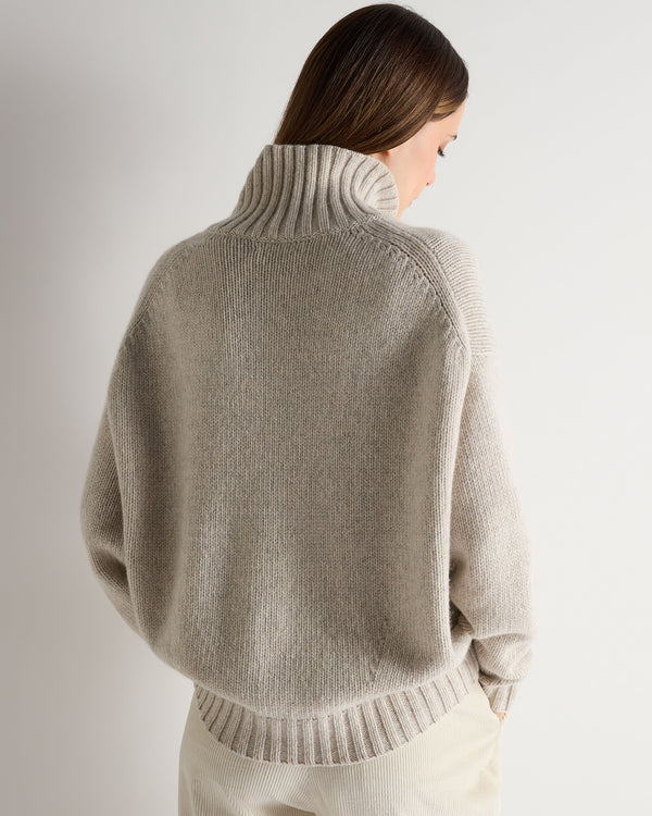 N.Peal Women's Chunky Funnel Neck Cashmere Jumper Ash Grey Marl