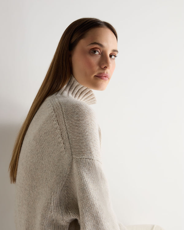 N.Peal Women's Chunky Funnel Neck Cashmere Jumper Ash Grey Marl