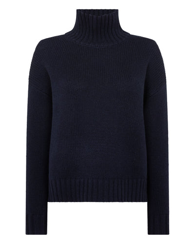 N.Peal Women's Chunky Funnel Neck Cashmere Jumper Navy Blue