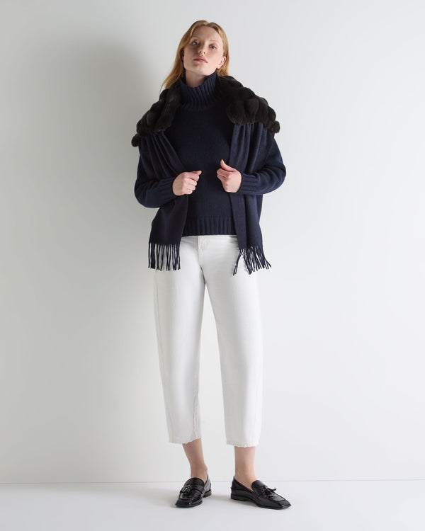 N.Peal Women's Chunky Funnel Neck Cashmere Jumper Navy Blue
