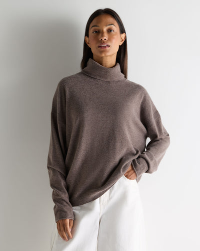 N.Peal Women's Victoria Turtle Neck Cashmere Jumper Otter Brown