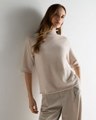 Women's Short Sleeve Turtle Neck Cashmere Jumper Ecru White