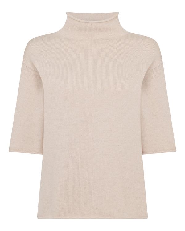 N.Peal Women's Short Sleeve Turtle Neck Cashmere Jumper Ecru White