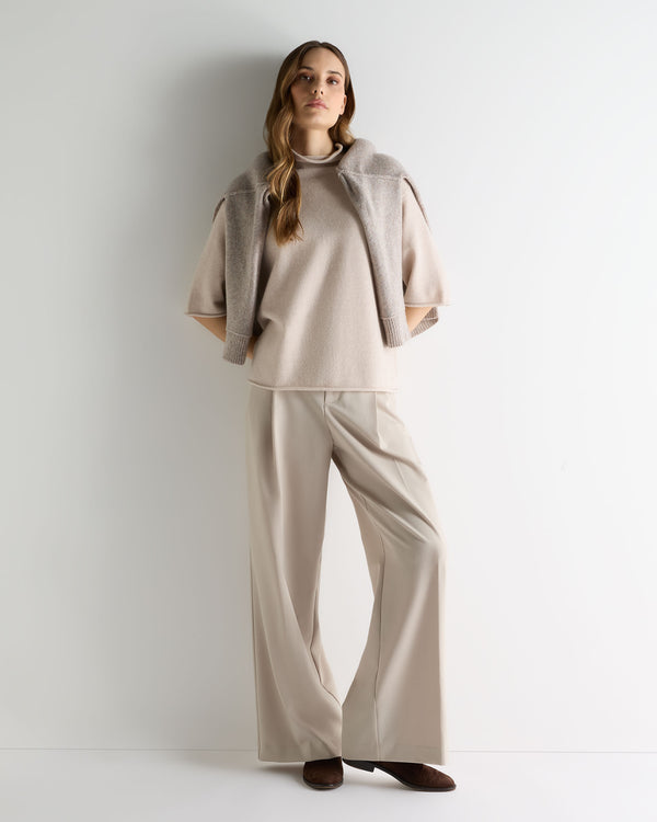 N.Peal Women's Short Sleeve Turtle Neck Cashmere Jumper Ecru White