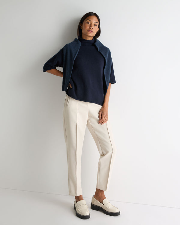 N.Peal Women's Short Sleeve Turtle Neck Cashmere Jumper Navy Blue
