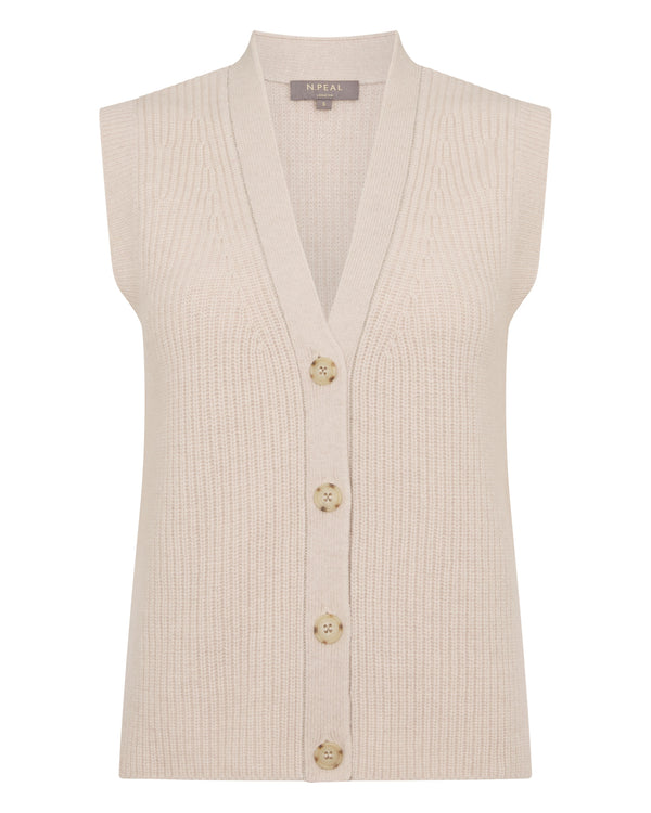 N.Peal Women's V Neck Cashmere Tank Top Ecru White