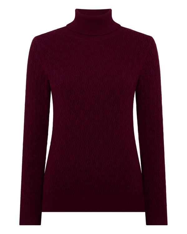 N.Peal Women's Lace Stitch Cashmere Jumper Bordeaux Red