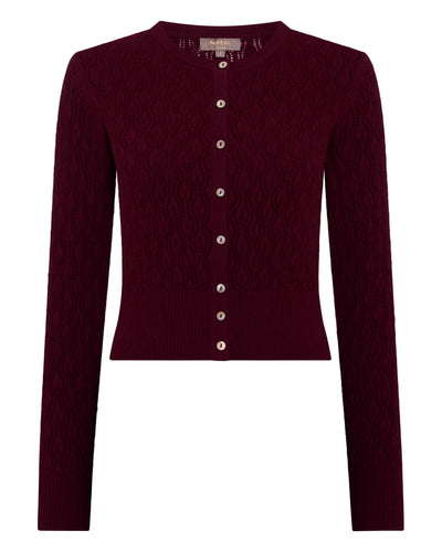 N.Peal Women's Lace Stitch Cashmere Cardigan Bordeaux Red