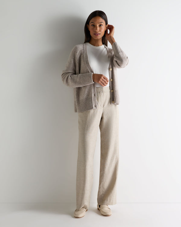N.Peal Women's Relaxed V Neck Cashmere Cardigan Basilica Beige Brown Marl