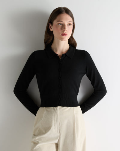 N.Peal Women's Thea Collared Cashmere Cardigan Black
