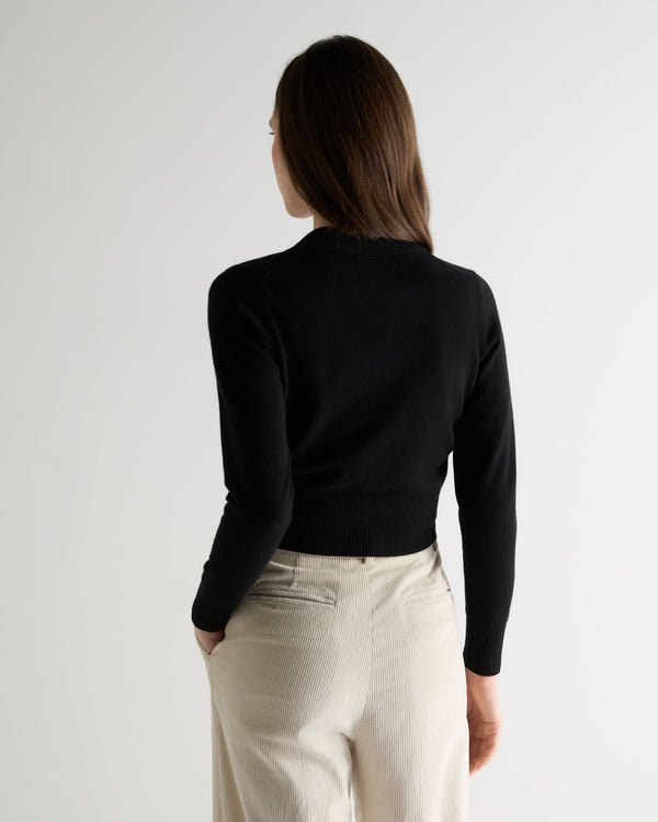 N.Peal Women's Thea Collared Cashmere Cardigan Black