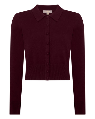 N.Peal Women's Thea Collared Cashmere Cardigan Bordeaux Red
