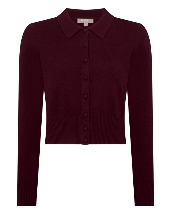 N.Peal Women's Thea Collared Cashmere Cardigan Bordeaux Red
