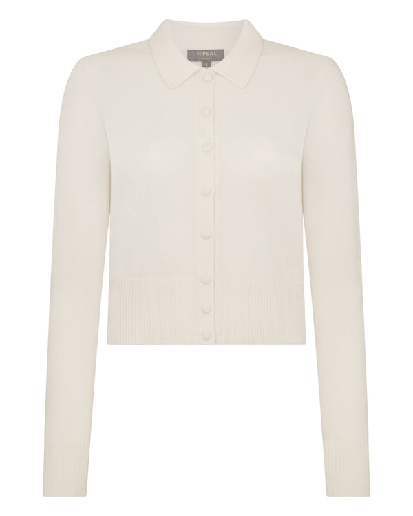 N.Peal Women's Thea Collared Cashmere Cardigan New Ivory White